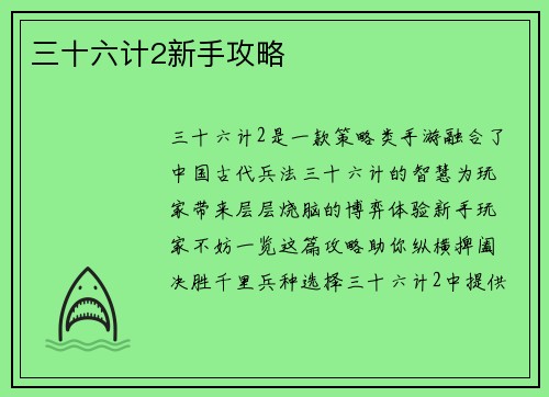 三十六计2新手攻略